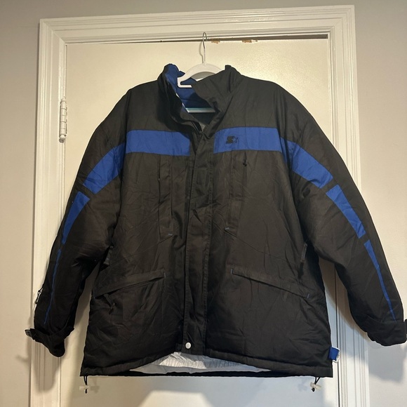 STARTER VTG Y2K Men’s Sz: XL Down Jacket Heavy Duty Ski Winter Black & Blue. - Picture 1 of 16